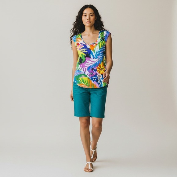 Jams World Tops - Jams World Daydreamer Eclair Floral Tropical Top Womens XS Made in Hawaii W661